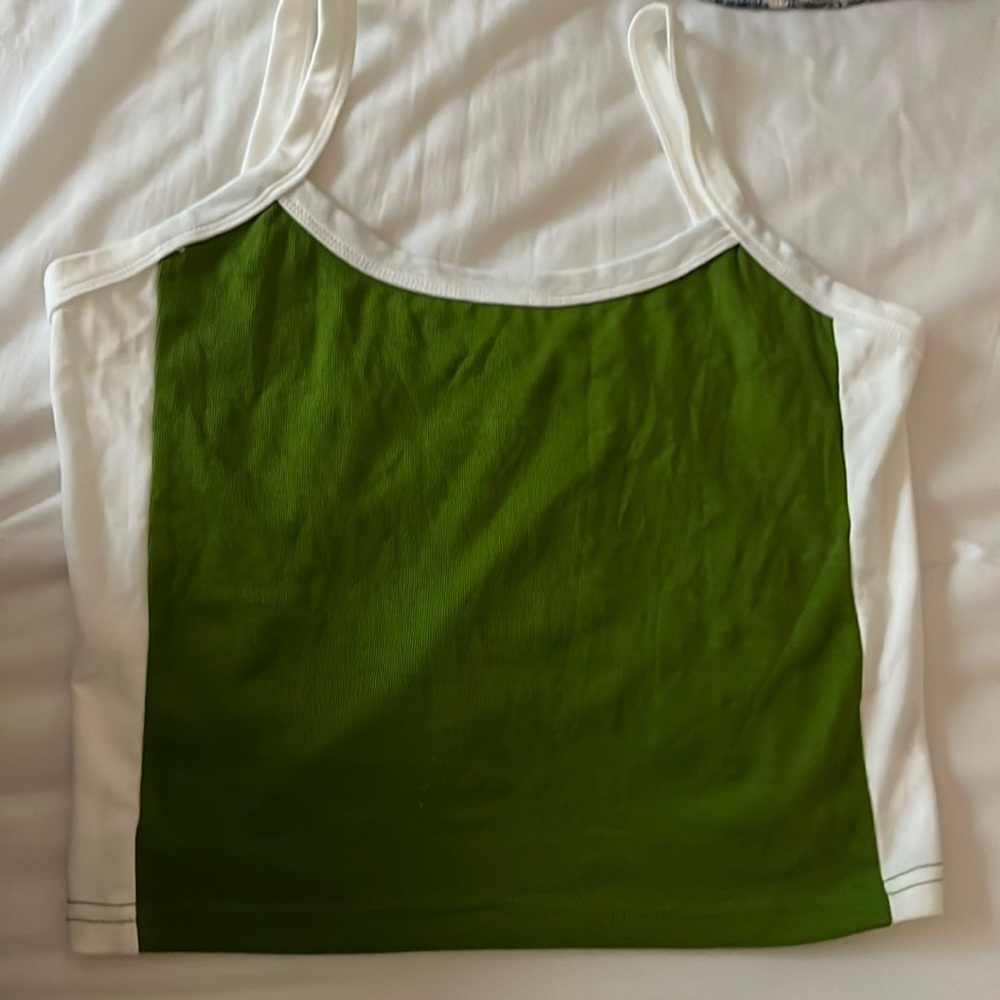 Green and white colorblock tank top